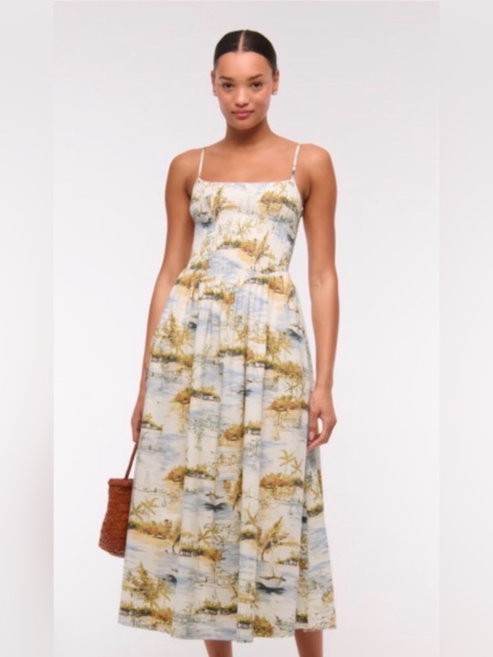 Abercrombie & Fitch Dipped-Waist Smocked Maxi Dress Sz XXL Tropical Coastal